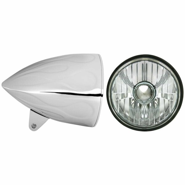 Newalthlete 5.75 in. Flamed Headlight Bucket, Chrome with T50100 ICE Headlamp NE2997694
